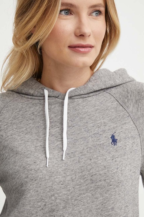 Polo Ralph Lauren bluza bawełniana damska kolor szary z kapturem wzorzysta 211935583 - zdjęcie produktu nr 2