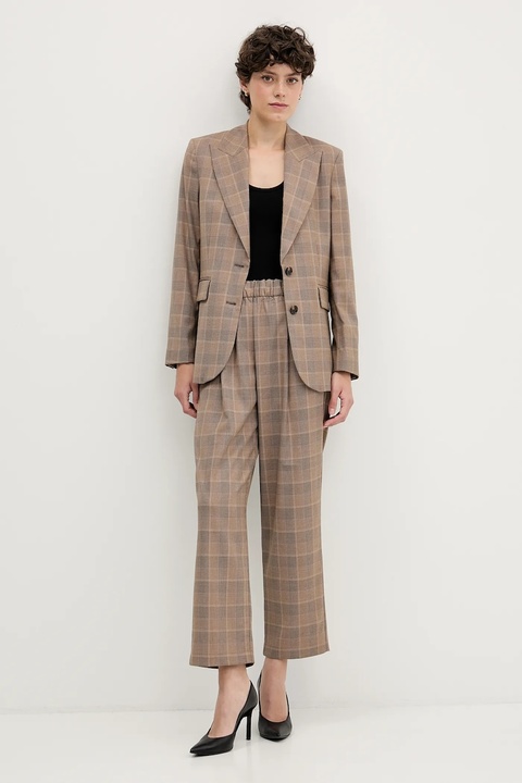 Sisley spodnie damskie kolor beżowy fason cygaretki high waist 4L0SLF07I - zdjęcie produktu nr 1