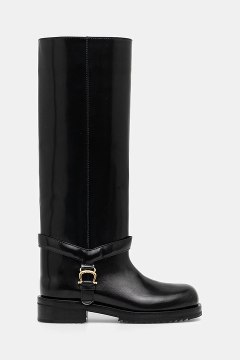 Pollini kozaki skórzane damskie kolor czarny na płaskim obcasie PA26154G0NPC0000 - zdjęcie produktu nr 2