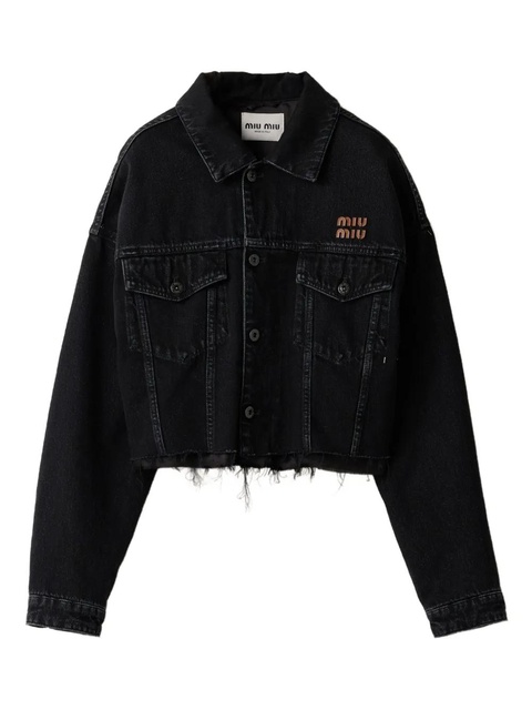 Miu Miu logo-patch denim jacket - Black - zdjęcie produktu nr 1
