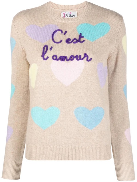 MC2 Saint Barth slogan-embroidered crew-neck jumper - Neutrals - zdjęcie produktu nr 1