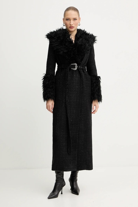 Versace Jeans Couture płaszcz z domieszką wełny kolor czarny 79HAT413 N0539 - zdjęcie produktu nr 1