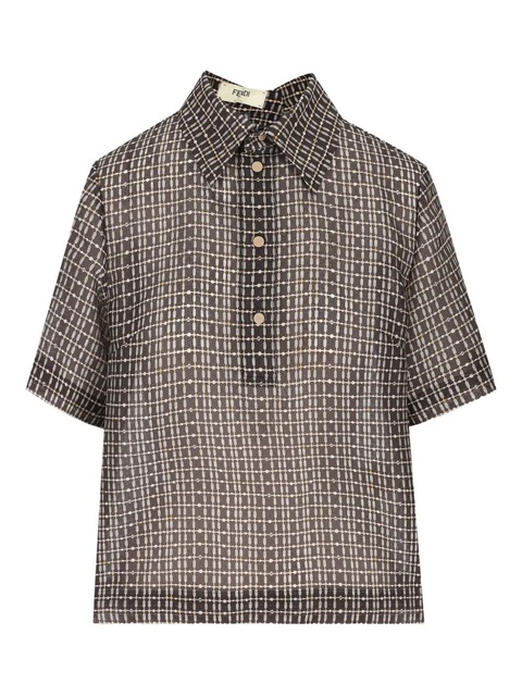FENDI grid-pattern polo top - Brown - zdjęcie produktu nr 1