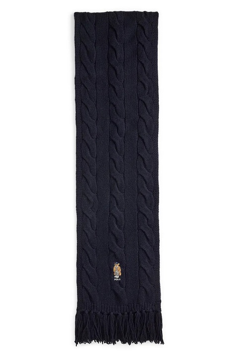 Polo Ralph Lauren szalik wełniany damski kolor granatowy z aplikacją 455981434 - zdjęcie produktu nr 1