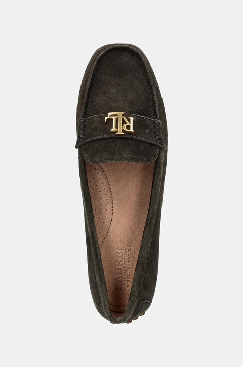 Lauren Ralph Lauren mokasyny zamszowe Barnsbury damskie kolor zielony na płaskim obcasie 802821629024 - zdjęcie produktu nr 2
