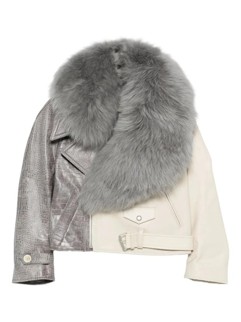Marni fur collar reptile-effect jacket - Grey - zdjęcie produktu nr 1