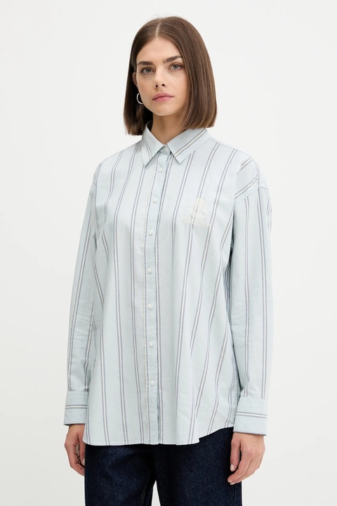 Guess Jeans koszula bawełniana damska kolor niebieski relaxed z kołnierzykiem klasycznym W5YH98 WHFL1 - zdjęcie produktu nr 1