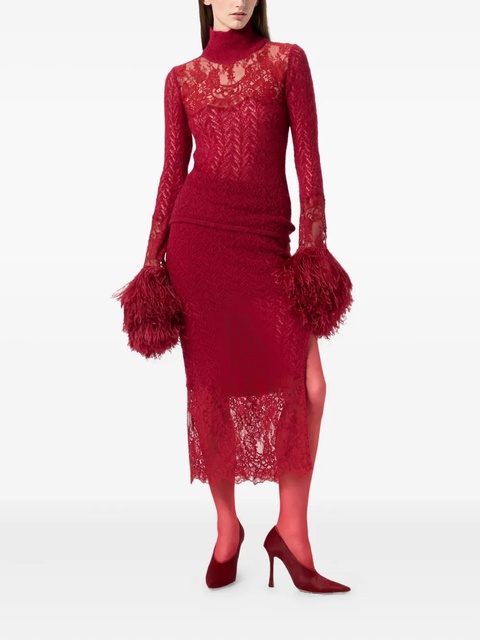 Blumarine feather-trimmed lace top - Red - zdjęcie produktu nr 1