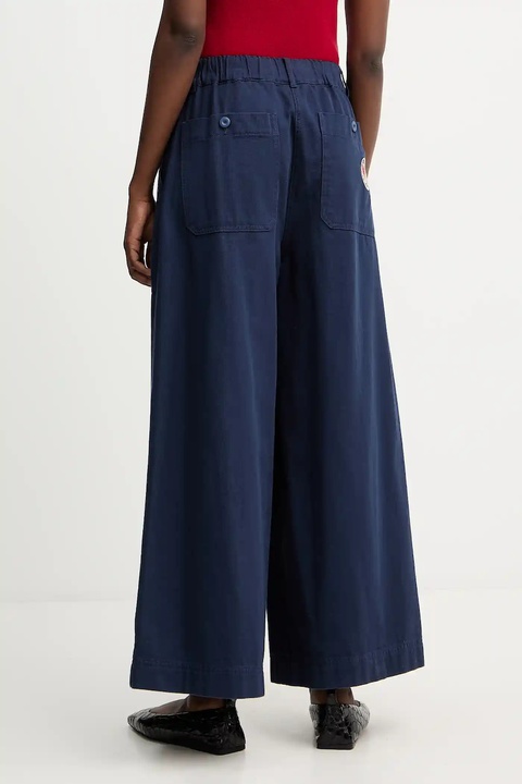 Weekend Max Mara spodnie bawełniane LOTUS damskie kolor granatowy szerokie high waist 2525136011600 - zdjęcie produktu nr 2