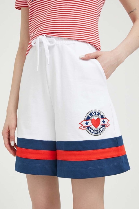 Love Moschino szorty bawełniane kolor biały z aplikacją high waist - zdjęcie produktu nr 1