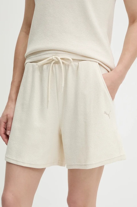 Puma szorty damskie kolor beżowy gładkie high waist 685062 - zdjęcie produktu nr 1