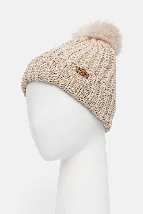 Barbour czapka kolor beżowy z grubej dzianiny LHA0336 - zdjęcie produktu nr 2