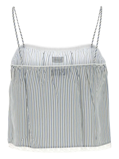Miu Miu striped-pattern lace-trimmed top - White - zdjęcie produktu nr 1