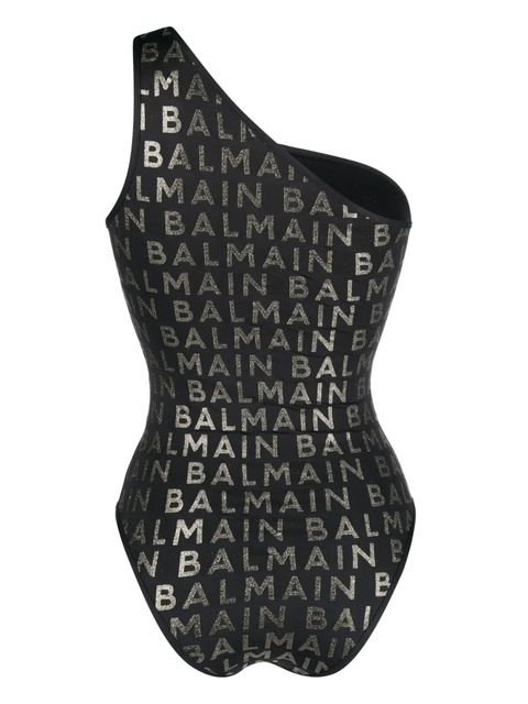 Balmain glitter-logo one-shoulder swimsuit - Black - zdjęcie produktu nr 2