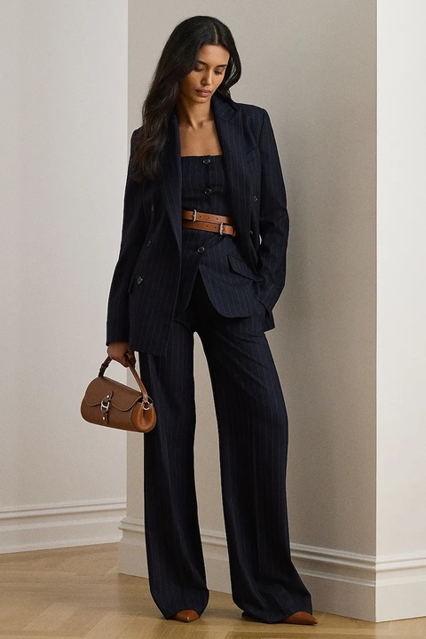 Lauren Ralph Lauren spodnie z dodatkiem wełny damskie kolor granatowy szerokie medium waist 200979818 - zdjęcie produktu nr 2