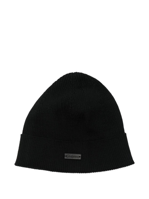 Saint Laurent logo-appliqué beanie - Black - zdjęcie produktu nr 2