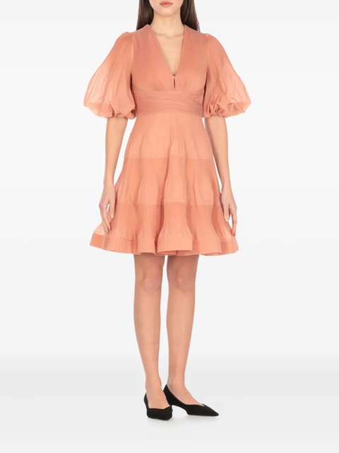 ZIMMERMANN pleated balloon-sleeve mini dress - Orange - zdjęcie produktu nr 2