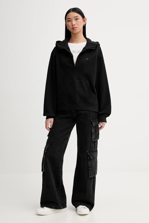 Tommy Jeans bluza bawełniana damska kolor czarny z kapturem gładka DW0DW21924 - zdjęcie produktu nr 2