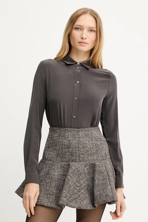 Pinko koszula jedwabna damska kolor brązowy regular z kołnierzykiem klasycznym 105593 A2T7 - zdjęcie produktu nr 1