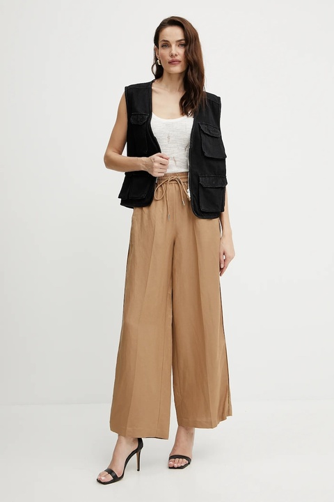 Karl Lagerfeld spodnie damskie kolor brązowy szerokie high waist A2W10016 - zdjęcie produktu nr 2
