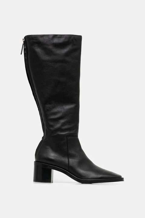 Calvin Klein kozaki skórzane BLOCK HEEL KNEE BOOT LTH damskie kolor czarny na słupku HW0HW02812 - zdjęcie produktu nr 2