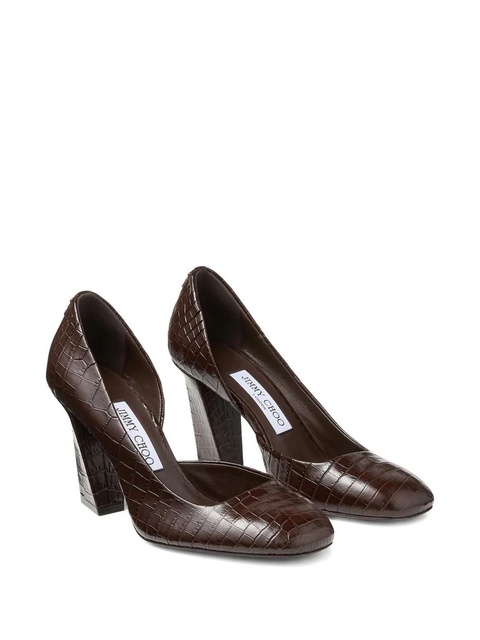 Jimmy Choo 85mm Farren embossed crocodile-effect pumps - Brown - zdjęcie produktu nr 1