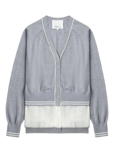 3.1 Phillip Lim chiffon-trim V-neck wool cardigan - Grey - zdjęcie produktu nr 1