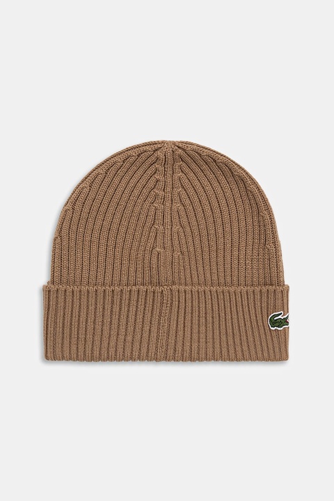 Lacoste czapka wełniana kolor brązowy z cienkiej dzianiny wełniana RB0001 - zdjęcie produktu nr 1