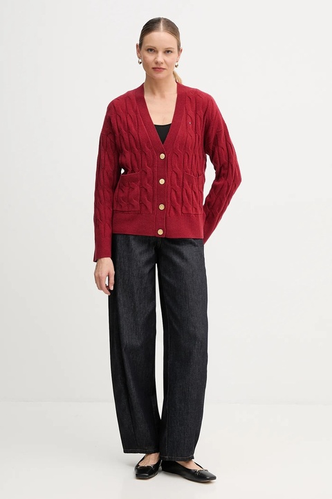 Tommy Hilfiger kardigan wełniany kolor bordowy WW0WW43089 - zdjęcie produktu nr 2