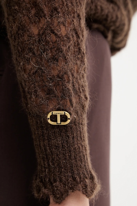 Twinset sweter z dodatkiem moheru damski kolor brązowy lekki 252TT3200 - zdjęcie produktu nr 2