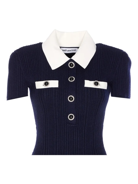 Self-Portrait jewel-button ribbed knit dress - Blue - zdjęcie produktu nr 1