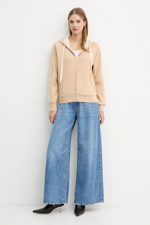 Guess bluza damska kolor beżowy z kapturem z aplikacją W5YQ05 KBYE2 - zdjęcie produktu nr 1