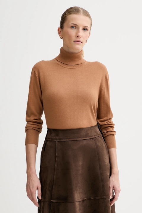 Calvin Klein sweter z dodatkiem wełny damski kolor brązowy lekki z golfem LV044D371G - zdjęcie produktu nr 1