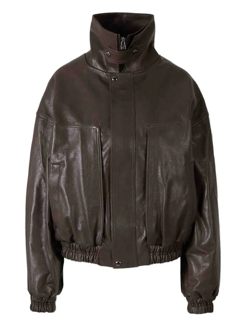 Magda Butrym high-neck elastic-cuff leather jacket - Brown - zdjęcie produktu nr 1