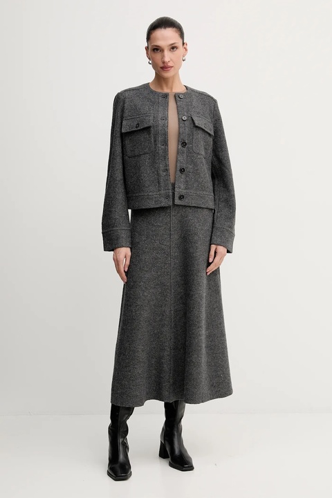 Marc O'Polo spódnica z dodatkiem wełny kolor szary midi rozkloszowana 510607720127 - zdjęcie produktu nr 2