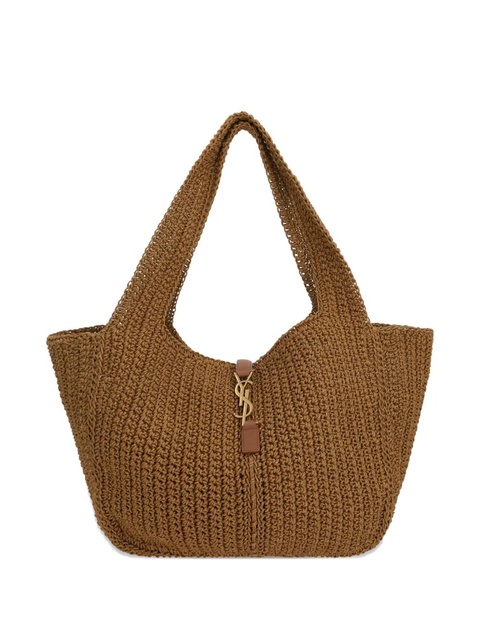 Saint Laurent large leather-trimmed knitted tote bag - Brown - zdjęcie produktu nr 1