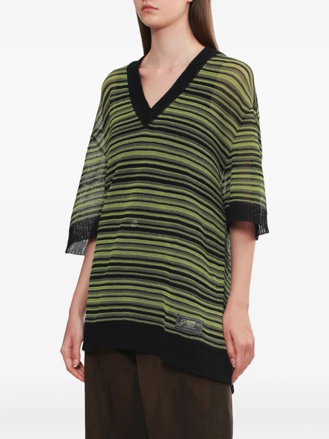 GANNI striped v-neck T-shirt - Black - zdjęcie produktu nr 1