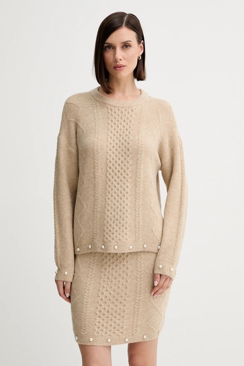 Twinset sweter z domieszką wełny damski kolor beżowy lekki 252AP3043 - zdjęcie produktu nr 1