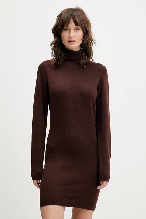 Tommy Jeans sukienka bawełniana kolor brązowy mini dopasowana DW0DW21958 - zdjęcie produktu nr 1