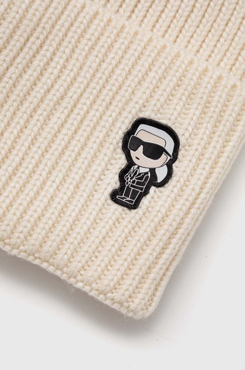 Karl Lagerfeld czapka z domieszką wełny kolor beżowy z grubej dzianiny - zdjęcie produktu nr 2