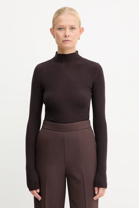 Twinset sweter wełniany damski kolor brązowy lekki z półgolfem 252TT3111 - zdjęcie produktu nr 1