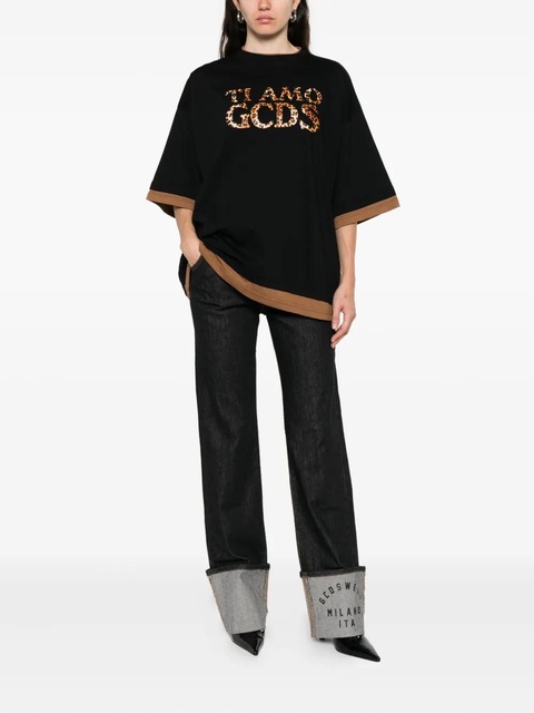GCDS leopard-print trim t-shirt - Black - zdjęcie produktu nr 1
