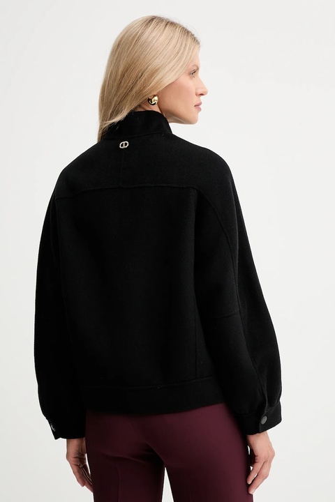 Twinset kurtka wełniana kolor czarny przejściowa oversize 252TP2071 - zdjęcie produktu nr 2