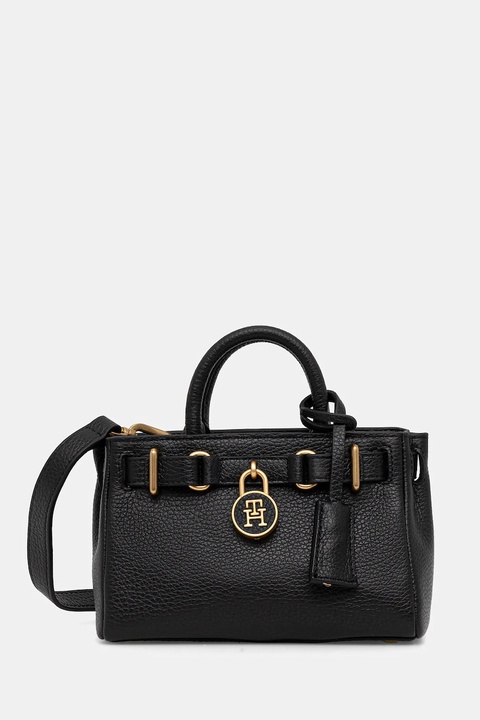 Tommy Hilfiger torebka skórzana kolor czarny AW0AW18167 - zdjęcie produktu nr 1