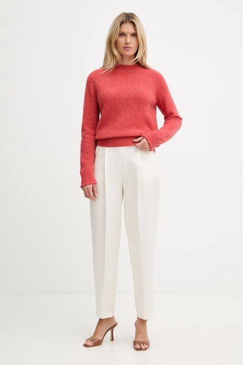 BOSS Orange sweter z dodatkiem wełny damski kolor czerwony lekki z półgolfem 50548930 - zdjęcie produktu nr 2