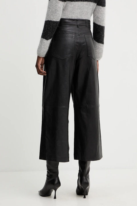Weekend Max Mara spodnie skórzane BLANC damskie kolor czarny szerokie high waist 2525436012600 - zdjęcie produktu nr 2