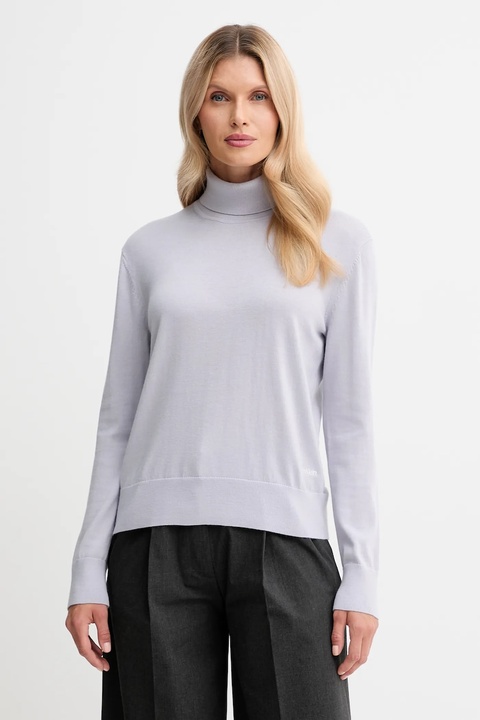 Calvin Klein sweter z dodatkiem wełny damski kolor fioletowy lekki z golfem LV044D371G - zdjęcie produktu nr 1