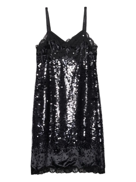 Prada sequinned lace-trim velvet midi dress - Black - zdjęcie produktu nr 1