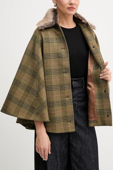 Barbour poncho wełniane LILY kolor zielony LWO0253 - zdjęcie produktu nr 2
