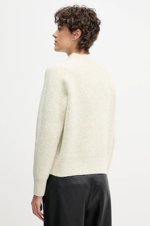 Calvin Klein Jeans sweter z domieszką wełny damski kolor beżowy z półgolfem LV044D372G - zdjęcie produktu nr 2